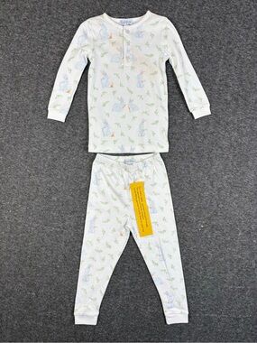 NWT Nellapima 100% Peruvian Pima Cotton 18-24 White Bunny Rabbit PJ Set